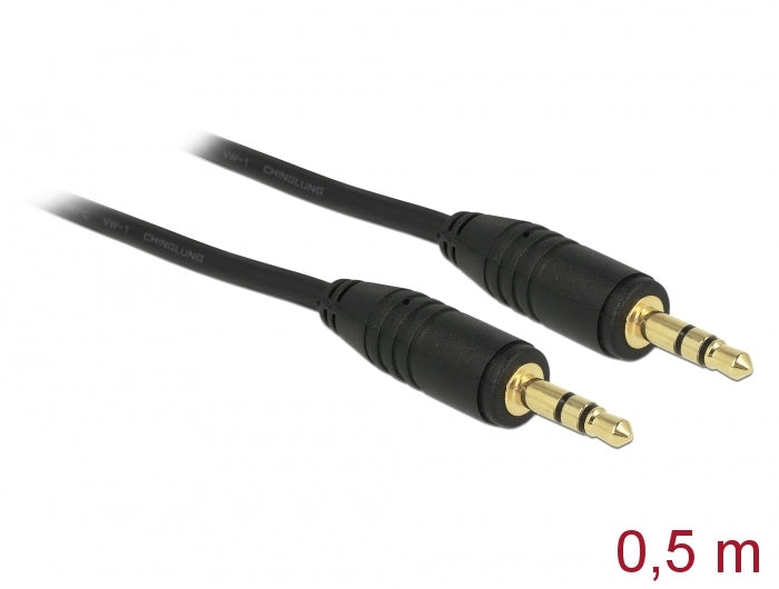 Delock 83742 Stereo Jack Cable 3.5 Mm 3 Pin Male > Male 0.5 M Black