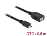 Delock 83183 Cable Usb Micro-B Male > Usb 2.0-A Female Otg 50 Cm