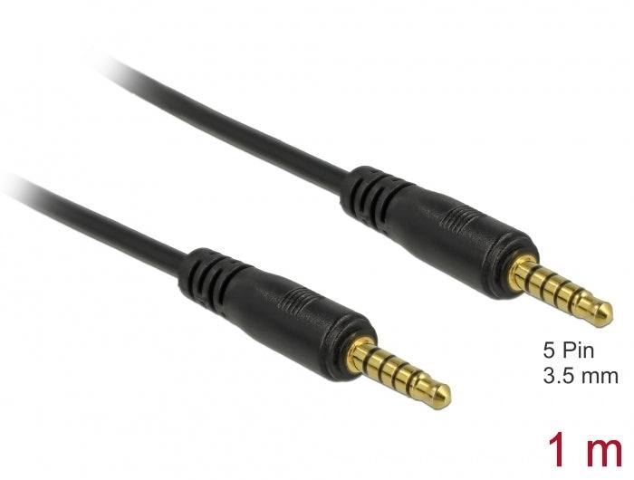 Delock 85696 Stereo Jack Cable 3.5 Mm 5 Pin Male To Male 1 M Black