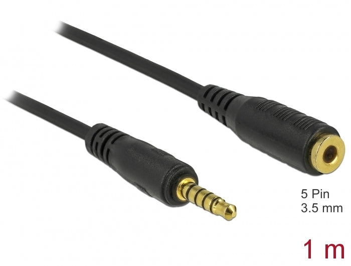 Delock 85701 Extension Cable Stereo Jack 3.5 Mm 5 Pin Male To Female 1 M Black