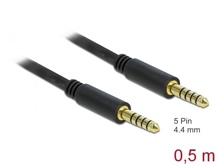 Delock 85790 Stereo Jack Cable 4.4 Mm 5 Pin Male To Male 0.5 M Black