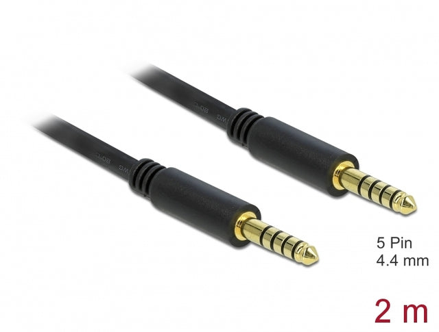 Delock 85792 Stereo Jack Cable 4.4 Mm 5 Pin Male To Male 2 M Black