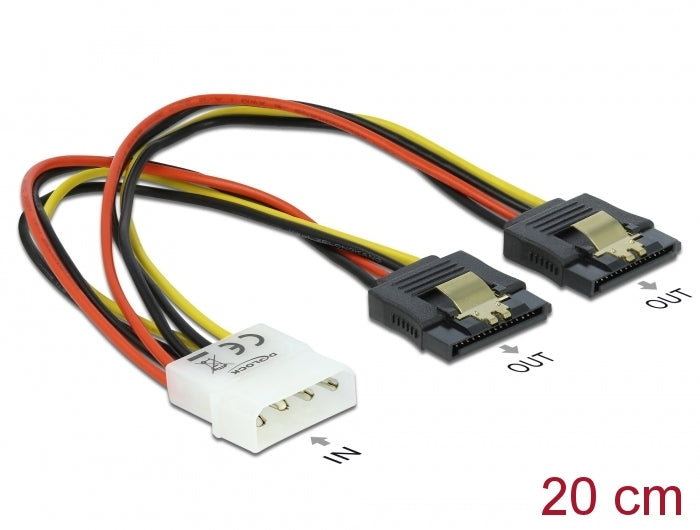 Delock 85237 Cable Power Molex 4 Pin Male > 2 X Sata 15 Pin Receptacle Metal