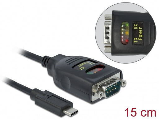 Delock 64038 Adapter Usb Type-C™ To Serial Rs-232 Db9 With 15 Kv Esd Protection