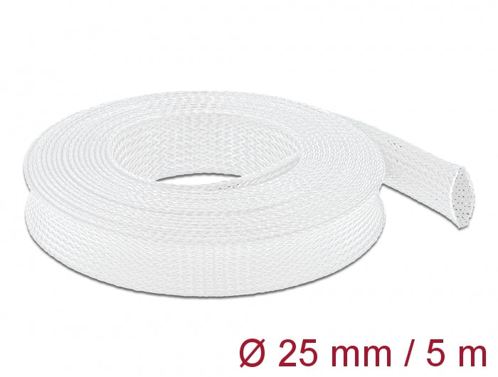 Delock 20696 Braided Sleeve Stretchable 5 M X 25 Mm White