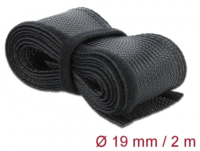 Delock 18857 Braided Sleeving With Hook-And-Loop Fastener 2 M X 19 Mm Black