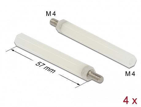 Delock 60239 Standoff M4 X M4, Hexagon, Inside / Outside, 57 Mm Natural 4 Pcs