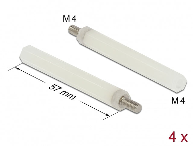 Delock 60239 Standoff M4 X M4, Hexagon, Inside / Outside, 57 Mm Natural 4 Pcs