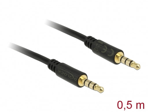 Delock 83434 Stereo Jack Cable 3.5 Mm 4 Pin Male To Male 0.5 M Black