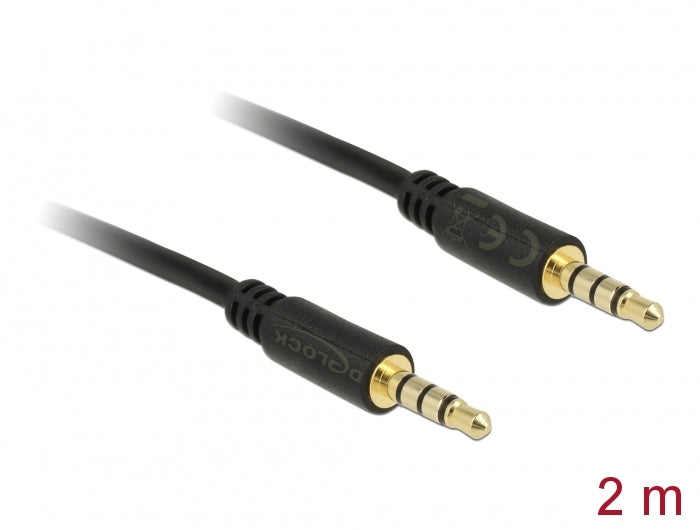 Delock 83436 Stereo Jack Cable 3.5 Mm 4 Pin Male To Male 2 M Black