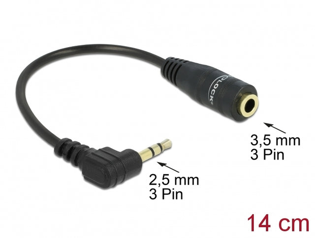 Delock 65397 Cable Audio Stereo 2.5 Mm Male Angled > 3.5 Mm Female 3 Pin 14 Cm