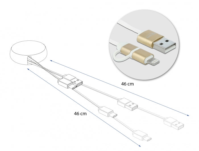 Delock 85820 Usb 2 In 1 Retractable Cable Type-A To Micro-B And Lightning™