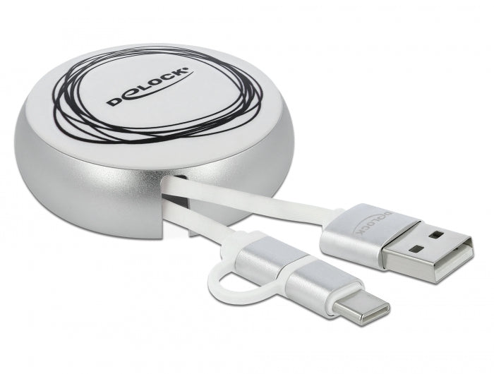 Delock 85821 Usb 2 In 1 Retractable Cable Type-A To Micro-B And Usb-C™