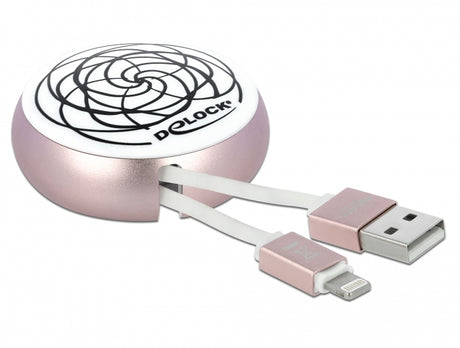 Delock 85817 Usb Retractable Cable Type-A To Lightning™ White / Pale Pink