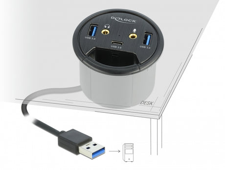 Delock 62794 3 Port In-Desk Hub Usb 1 X Usb Type-C™ And 2 X Usb Type-A