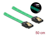 Delock 82069 Sata 6 Gb/S Cable Uv Glow Effect Green 50 Cm