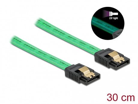 Delock 82064 Sata 6 Gb/S Cable Uv Glow Effect Green 30 Cm