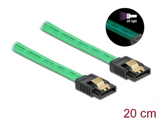 Delock 82017 Sata 6 Gb/S Cable Uv Glow Effect Green 20 Cm