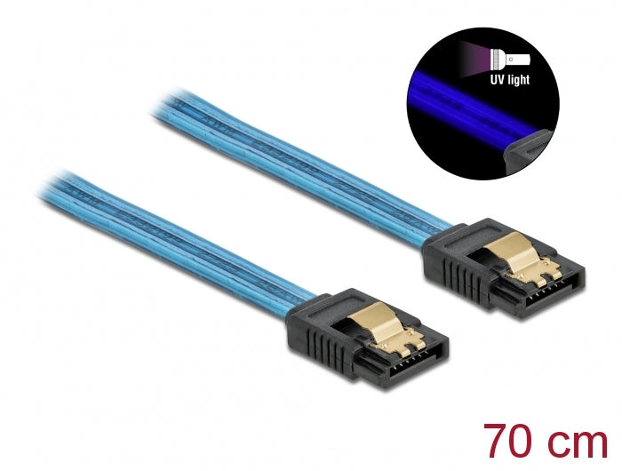 Delock 82133 Sata 6 Gb/S Cable Uv Glow Effect Blue 70 Cm