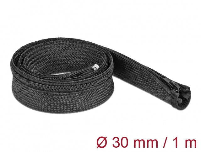 Delock 19165 Braided Sleeve With Zip Fastener Heat-Resistant 1 M X 30 Mm Black