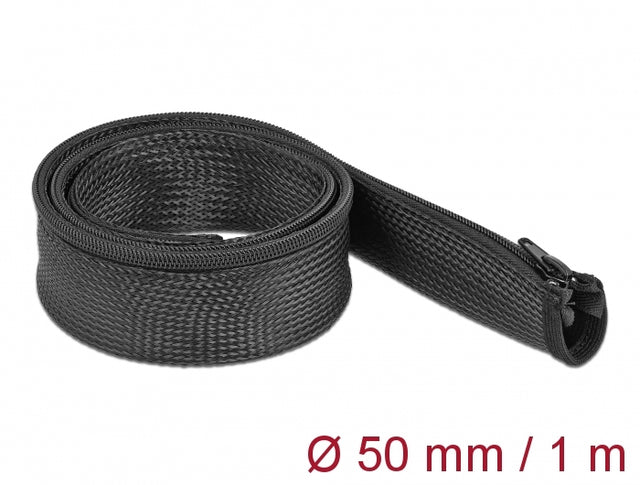 Delock 19166 Braided Sleeve With Zip Fastener Heat-Resistant 1 M X 50 Mm Black