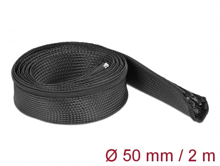 Delock 19169 Braided Sleeve With Zip Fastener Heat-Resistant 2 M X 50 Mm Black