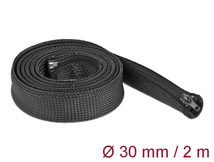 Delock 19168 Braided Sleeve With Zip Fastener Heat-Resistant 2 M X 30 Mm Black