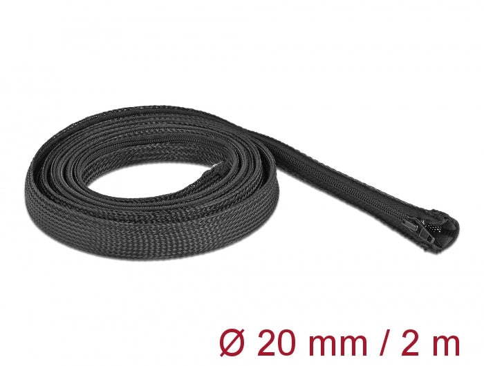 Delock 19167 Braided Sleeve With Zip Fastener Heat-Resistant 2 M X 20 Mm Black