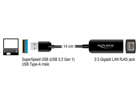 Delock 66646 Adapter Usb Type-A Male To 2.5 Gigabit Lan Compact