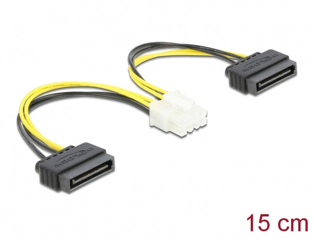 Delock 83020 Power Cable 2 X 15 Pin Sata Plug To 8 Pin Eps Male 15 Cm