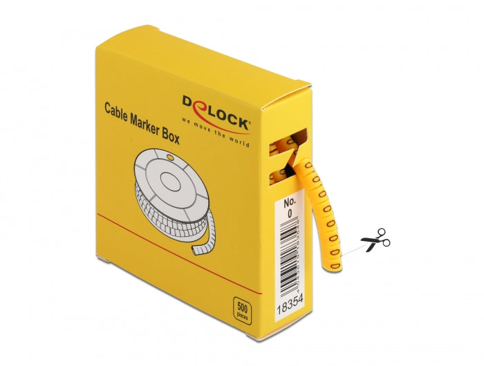 Delock 18354 Cable Marker Box, No. 0, Yellow, 500 Pieces