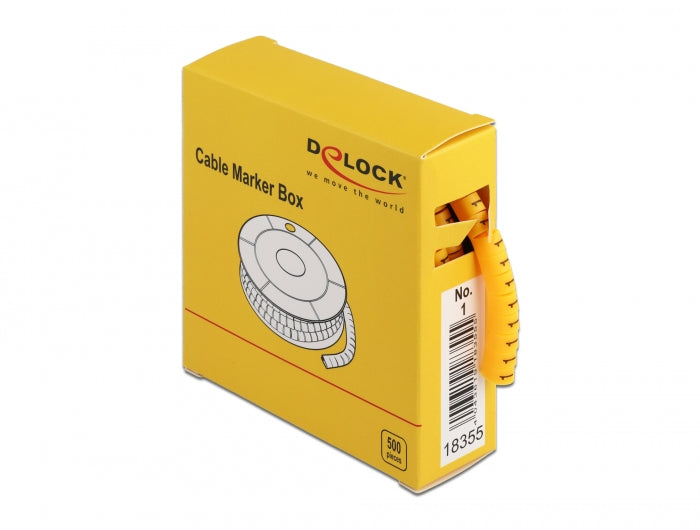 Delock 18355 Cable Marker Box, No. 1, Yellow, 500 Pieces