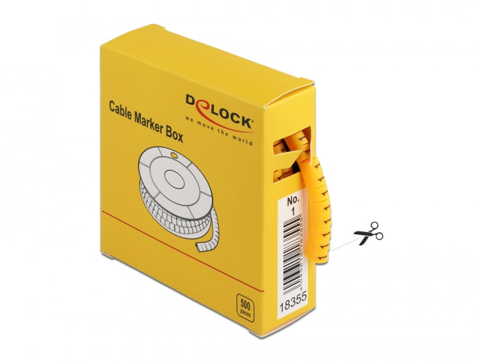 Delock 18355 Cable Marker Box, No. 1, Yellow, 500 Pieces