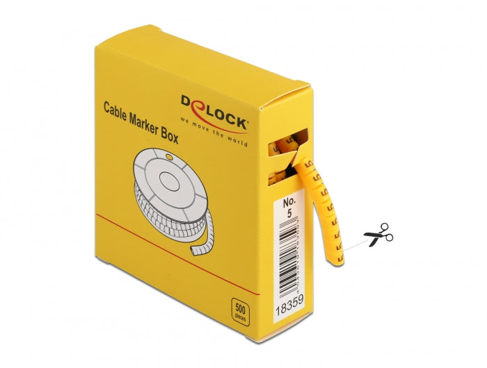 Delock 18359 Cable Marker Box, No. 5, Yellow, 500 Pieces