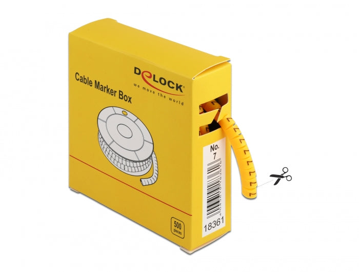 Delock 18361 Cable Marker Box, No. 7, Yellow, 500 Pieces