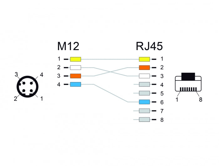 Delock 85438 Network Cable M12 4 Pin D-Coded To Rj45 Plug Pvc 2 M