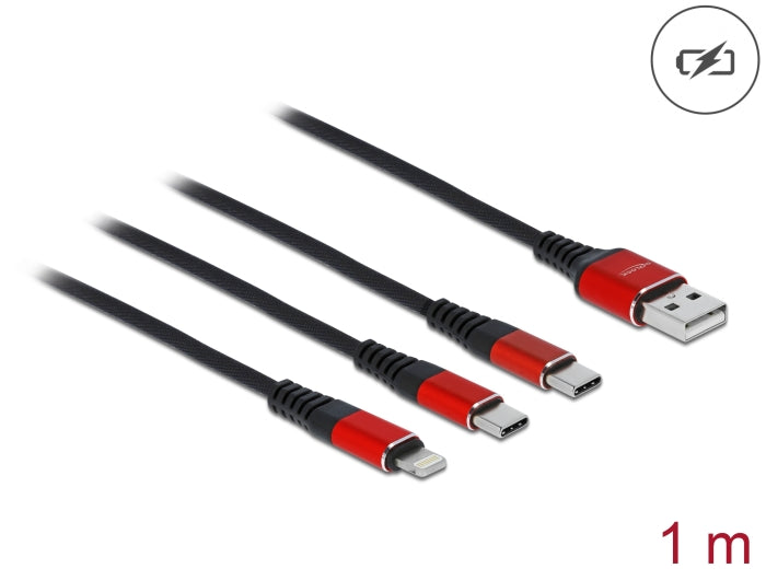 Delock 86709 Usb Charging Cable 3 In 1 Type-A To Lightning™ / 2 X Usb Type-C™