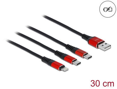 Delock 86708 Usb Charging Cable 3 In 1 Type-A To Lightning™ / 2 X Usb Type-C™