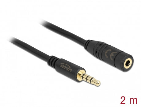 Delock 84667 Stereo Jack Extension Cable 3.5 Mm 4 Pin Male To Female 2 M Black