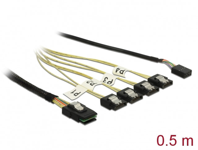 Delock 85674 Cable Mini Sas Sff-8087 > 4 X Sata 7 Pin + Sideband 0.5 M Metal