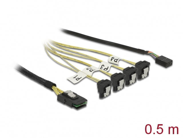 Delock 85683 Cable Mini Sas Sff-8087 > 4 X Sata 7 Pin Angled + Sideband 0.5 M