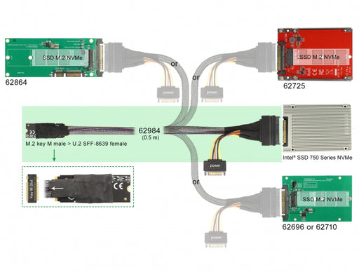 Delock 62984 M.2 Key M To U.2 Sff-8639 Nvme Adapter With 50 Cm Cable