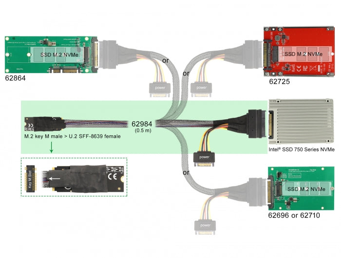 Delock 62984 M.2 Key M To U.2 Sff-8639 Nvme Adapter With 50 Cm Cable