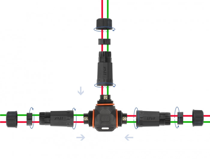 Delock 86916 Cable Connector T-Shape For Outdoor 2 Pin, Ip68 Waterproof