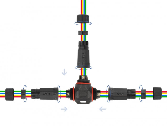 Delock 86918 Cable Connector T-Shape For Outdoor 4 Pin, Ip68 Waterproof