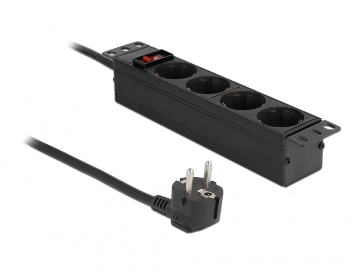 Delock 66817 10″ Power Socket 4-Way With Protective Contact Switch 1U Black