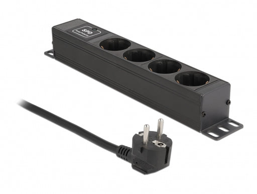 Delock 66818 Power Socket 4-Way With Surge Protection 1U Black