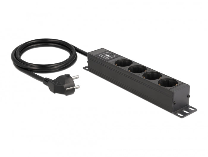 Delock 66818 Power Socket 4-Way With Surge Protection 1U Black