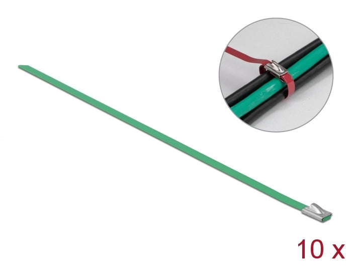 Delock 18801 Stainless Steel Cable Ties L 200 X W 4.6 Mm Green 10 Pieces