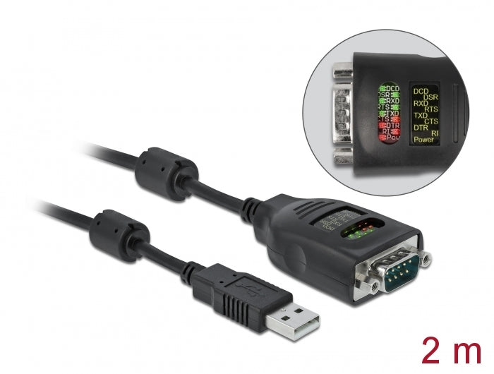 Delock 90497 Usb Type-A To Serial Db9 Adapter With 9 Led Rs-232 Tester